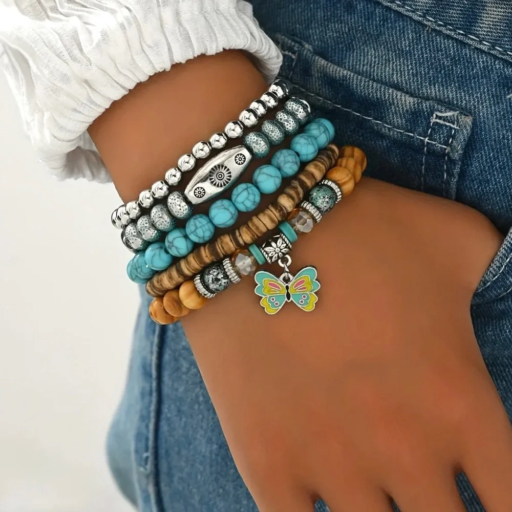 🔴 5 for $10 ONE Colorful Beaded Silver Stretchy Bracelet - Picture 15 of 16